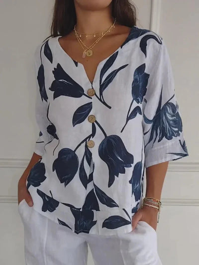 Zenithia | Floral Button-Up Blouse