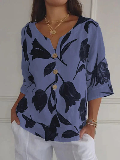 Zenithia | Floral Button-Up Blouse