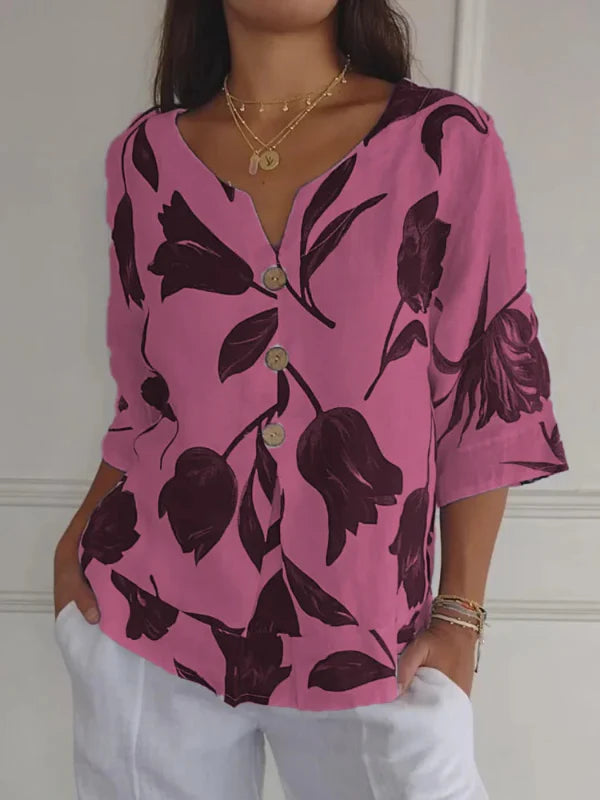 Zenithia | Floral Button-Up Blouse