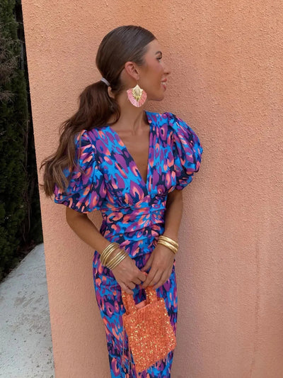 Lily | Colourful Dress with Pleated Sleeves