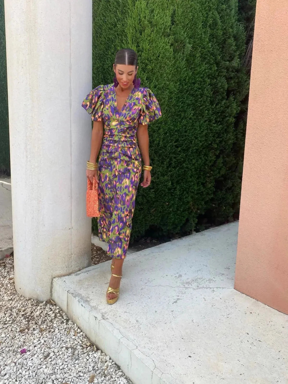 Lily | Colourful Dress with Pleated Sleeves