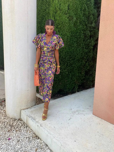 Lily | Colourful Dress with Pleated Sleeves