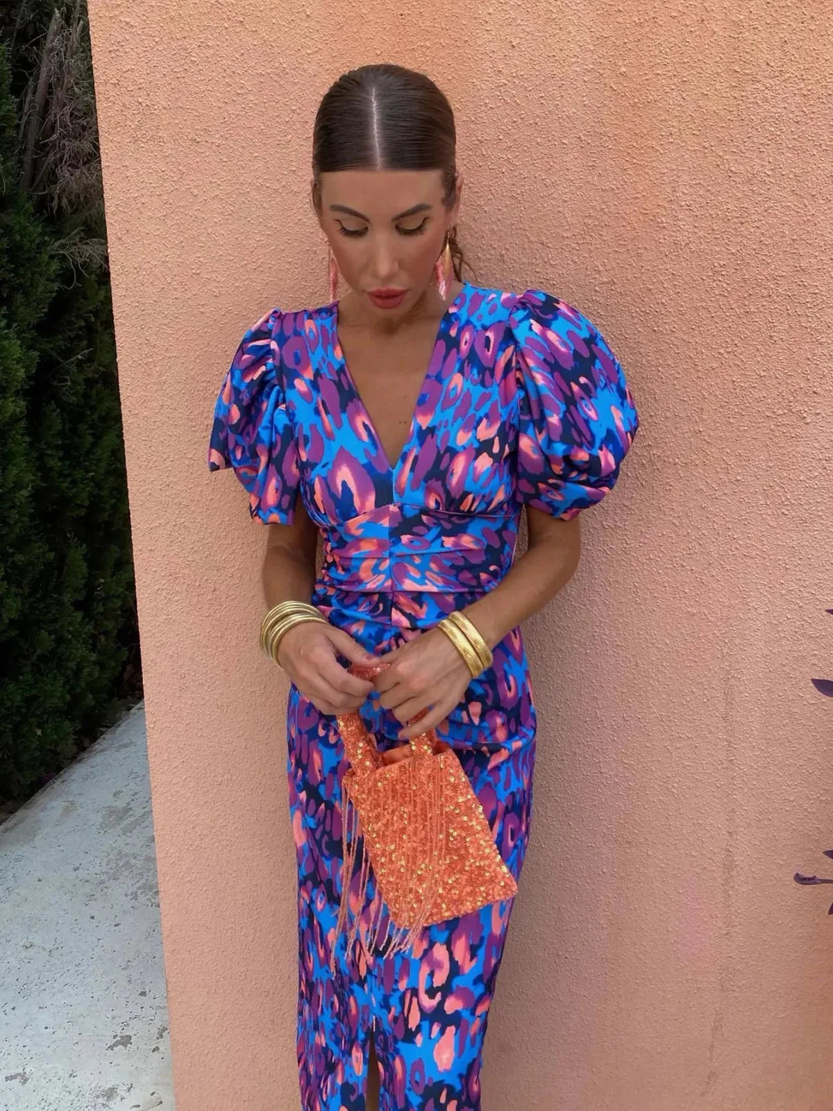 Lily | Colourful Dress with Pleated Sleeves