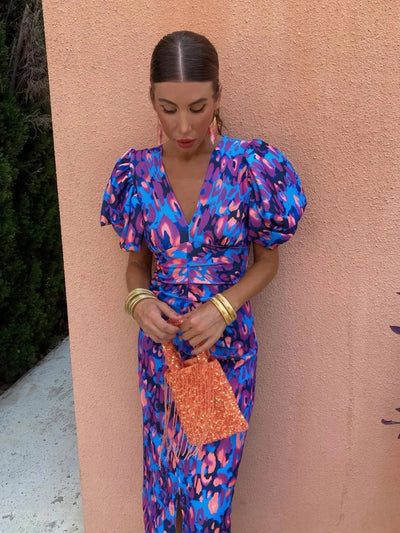 Lily | Colourful Dress with Pleated Sleeves