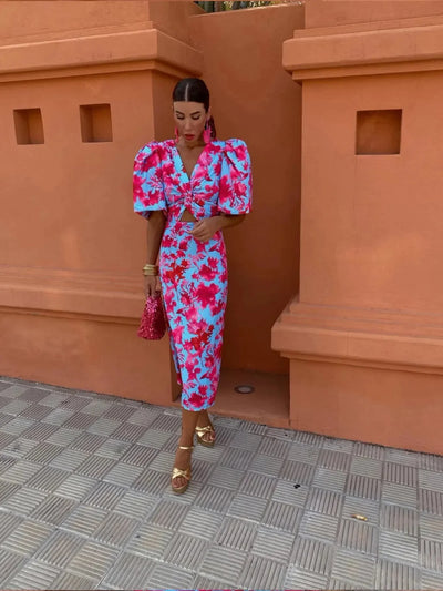 Lily | Colourful Dress with Pleated Sleeves